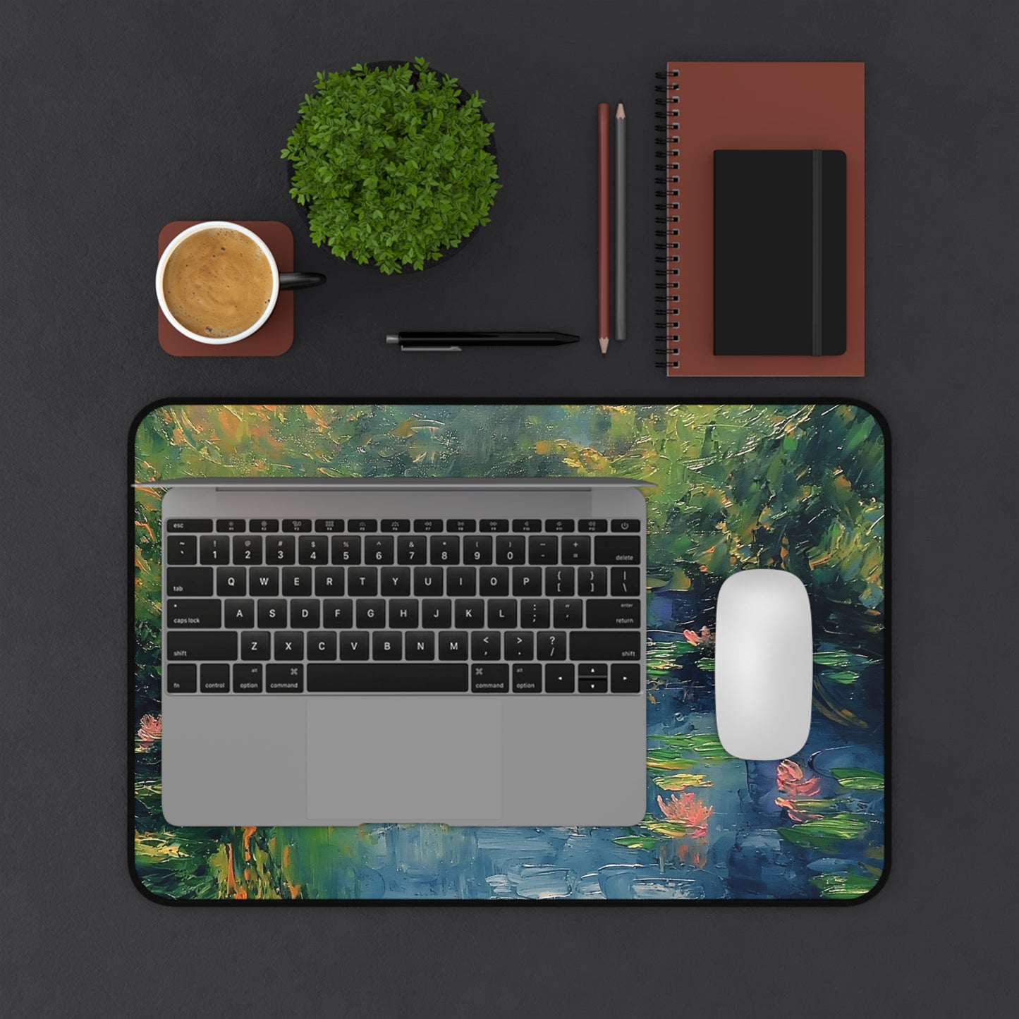 Water Lily Pond Computer Desk Mat | Tranquil Nature Mouse Pad | Anti-Slip Neoprene Desk Mat for Home Office | 3 Sizes Available