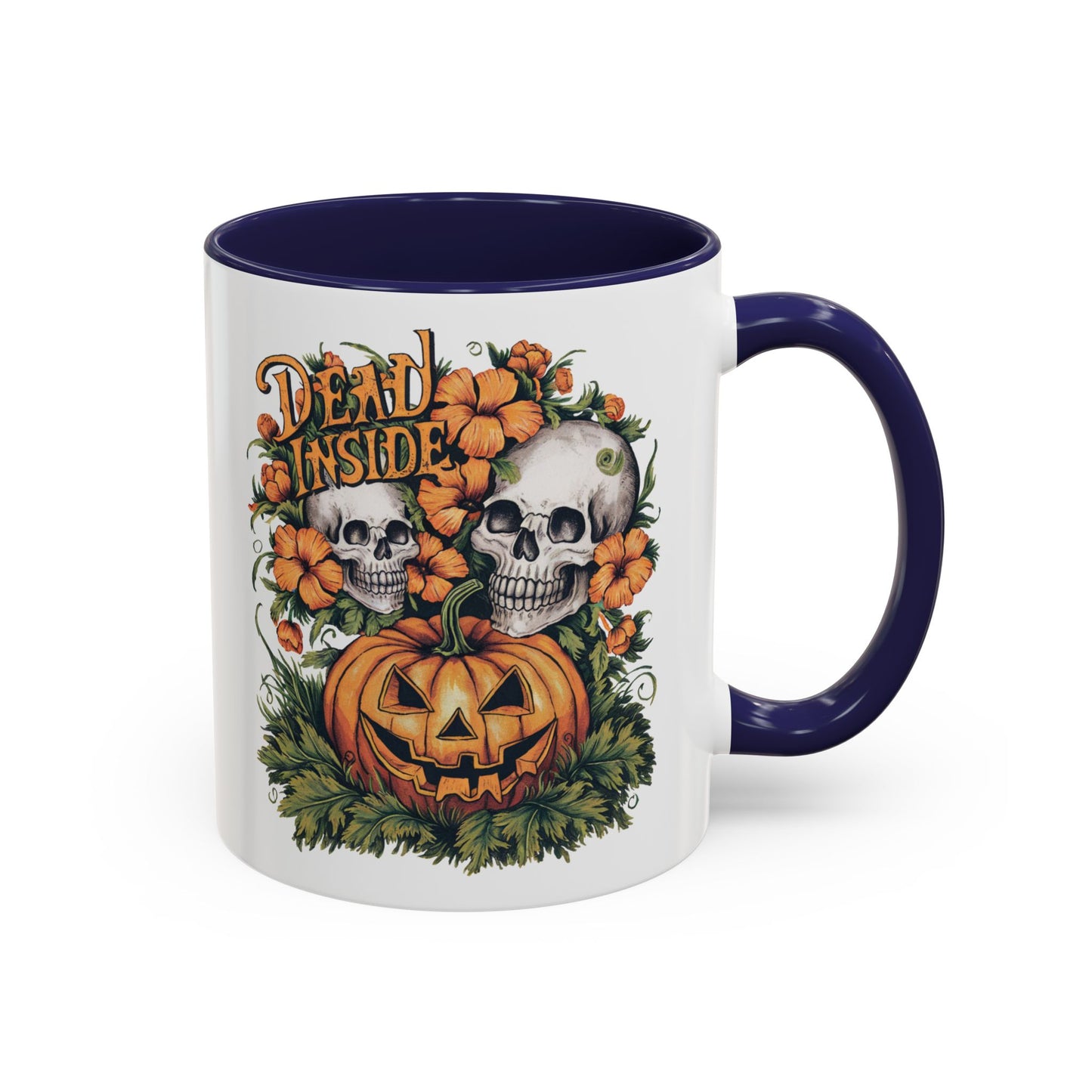 Dead Inside Halloween Mug | Skull and Pumpkin Design | Spooky Gothic Coffee Mug