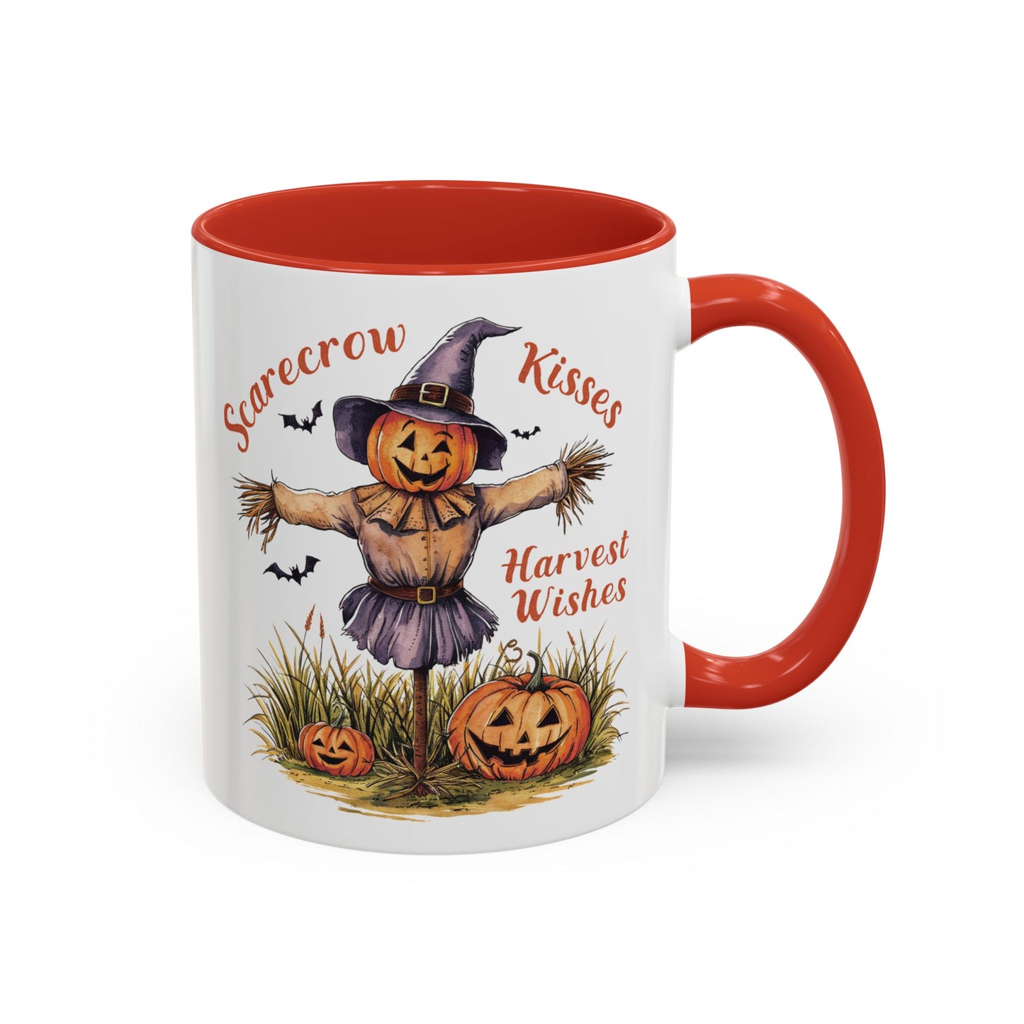 Scarecrow Kisses and Harvest Wishes Mug | Fall Scarecrow and Pumpkin Design | Perfect Autumn Coffee Mug for Cozy Mornings