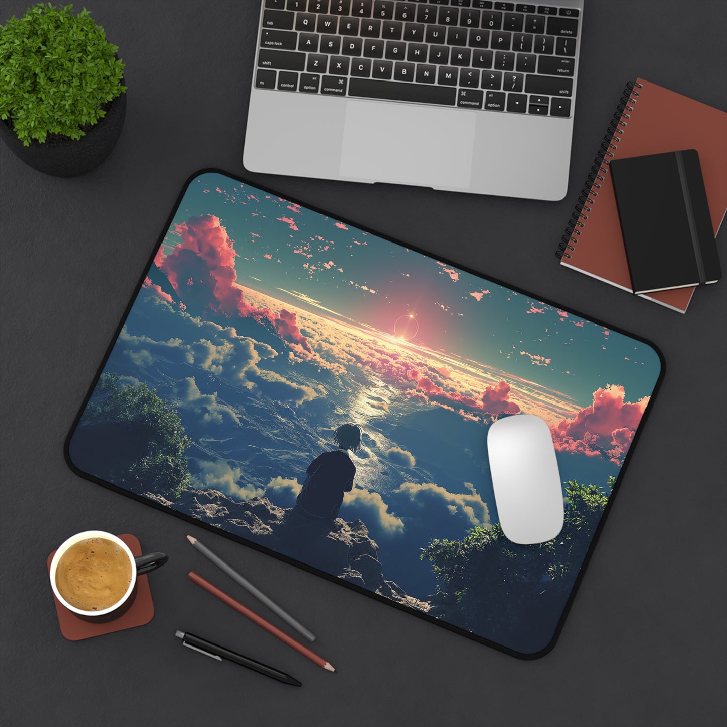 Serene Sunset Computer Desk Mat | Customizable Scenic Mouse Pad | Anti-Slip Neoprene Desk Mat for Home Office | 3 Sizes Available