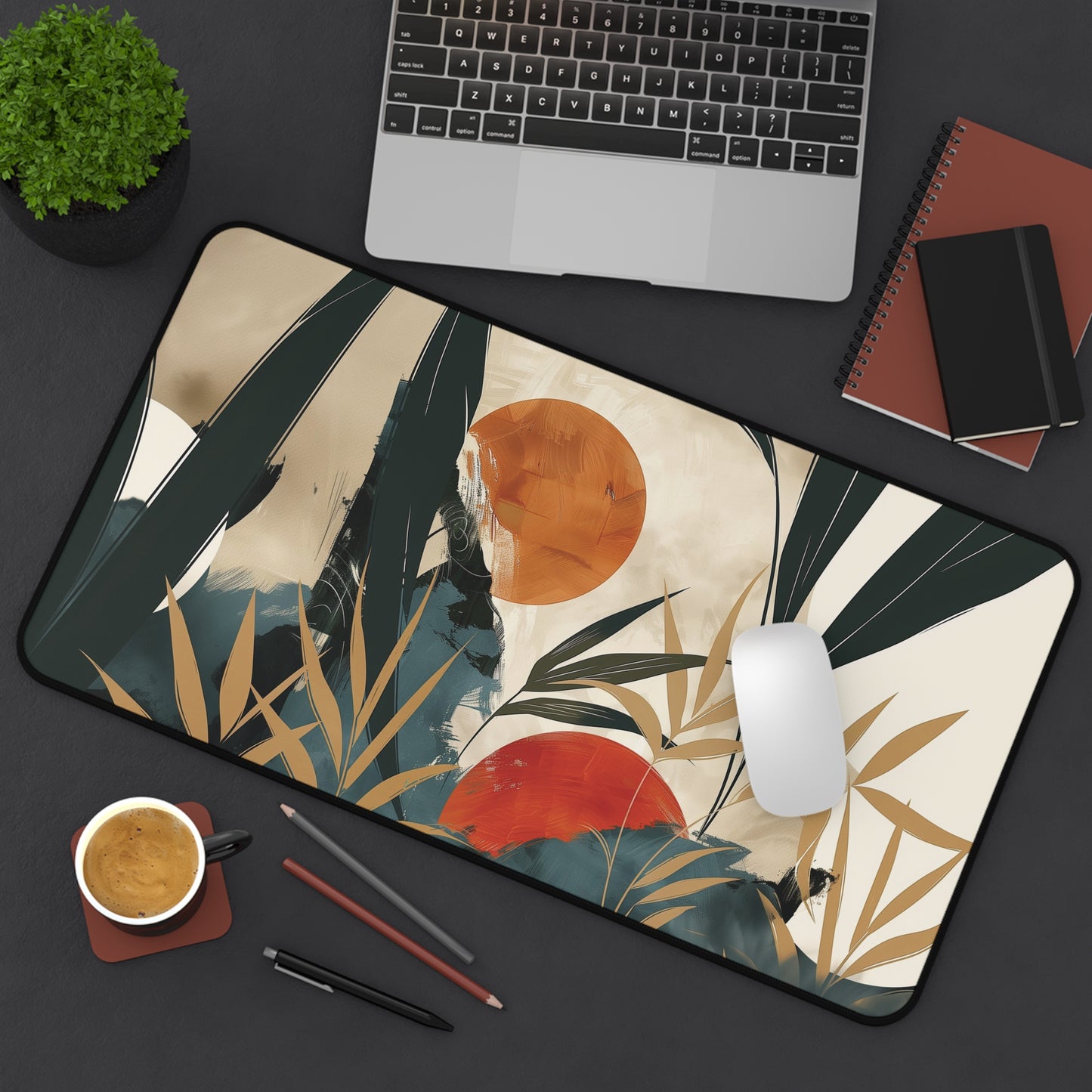 Abstract Tropical Desk Mat | Modern Neoprene | Anti-Slip | 3 Sizes | Stylish Office Decor