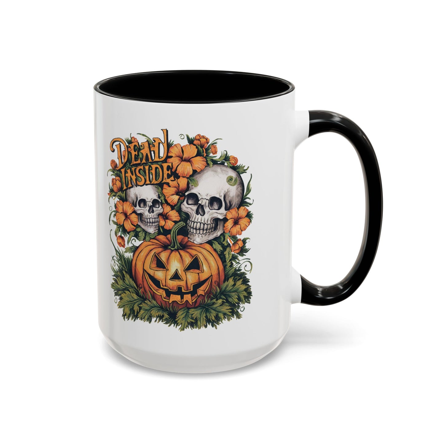 Dead Inside Halloween Mug | Skull and Pumpkin Design | Spooky Gothic Coffee Mug