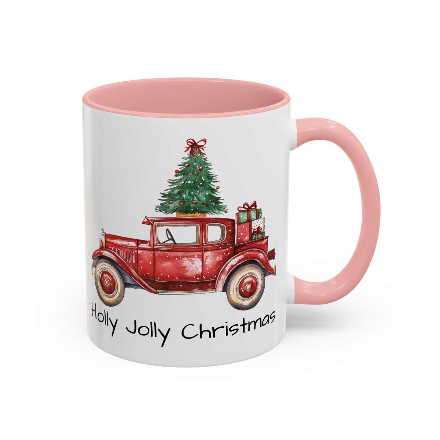 Holly Jolly Christmas Vintage Truck Mug - Vintage Red Truck with Christmas Tree Design - Perfect for Holiday Cheer