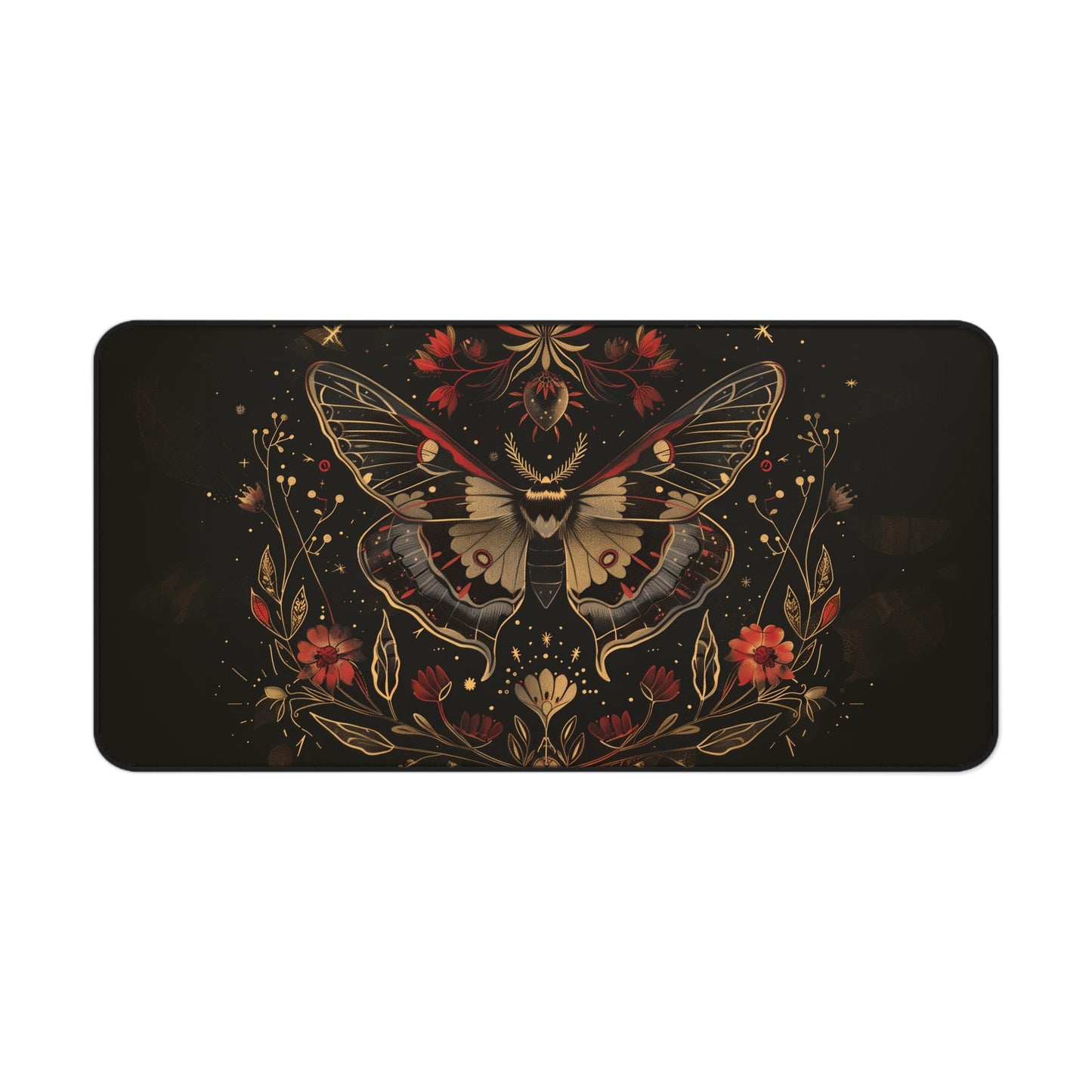 Mystical Moth Computer Desk Mat | Enchanted Floral Mouse Pad | Anti-Slip Neoprene Desk Mat for Home Office | 3 Sizes Available