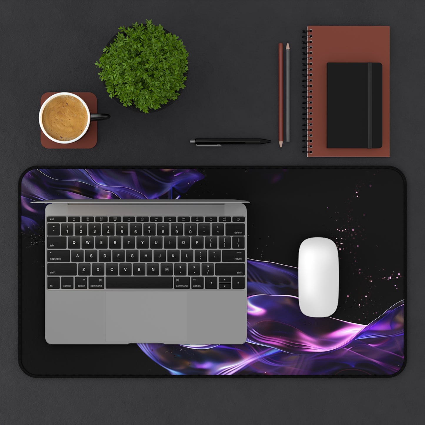 Cosmic Wave Computer Desk Mat | Abstract Neon Mouse Pad | Anti-Slip Neoprene Desk Mat for Home Office | 3 Sizes Available