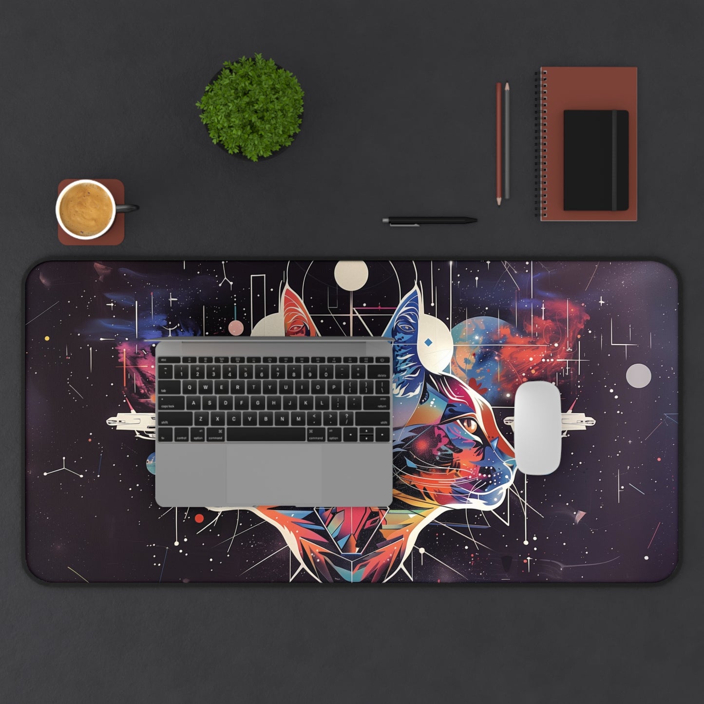 Cosmic Cat Desk Mat | Galaxy Cat Design | Neoprene | Anti-Slip | 3 Sizes