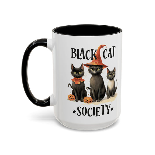 Black Cat Society Halloween Mug | Cute Black Cat Coffee Mug | Halloween Fall Drinkware | Witchy Cat Design