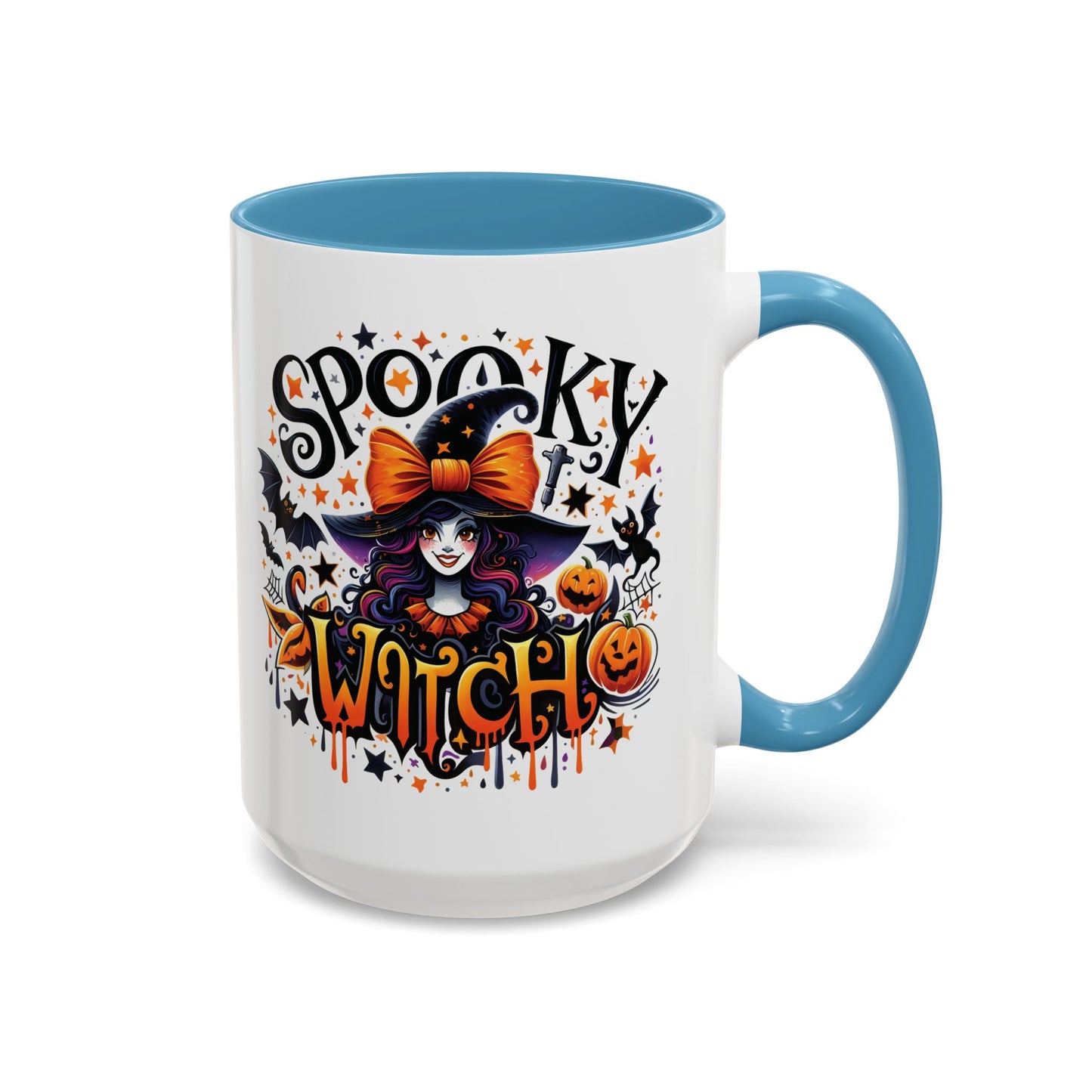 Spooky Witch Halloween Mug | Colorful Witch and Pumpkin Design | 11oz and 15oz Ceramic Coffee Cup