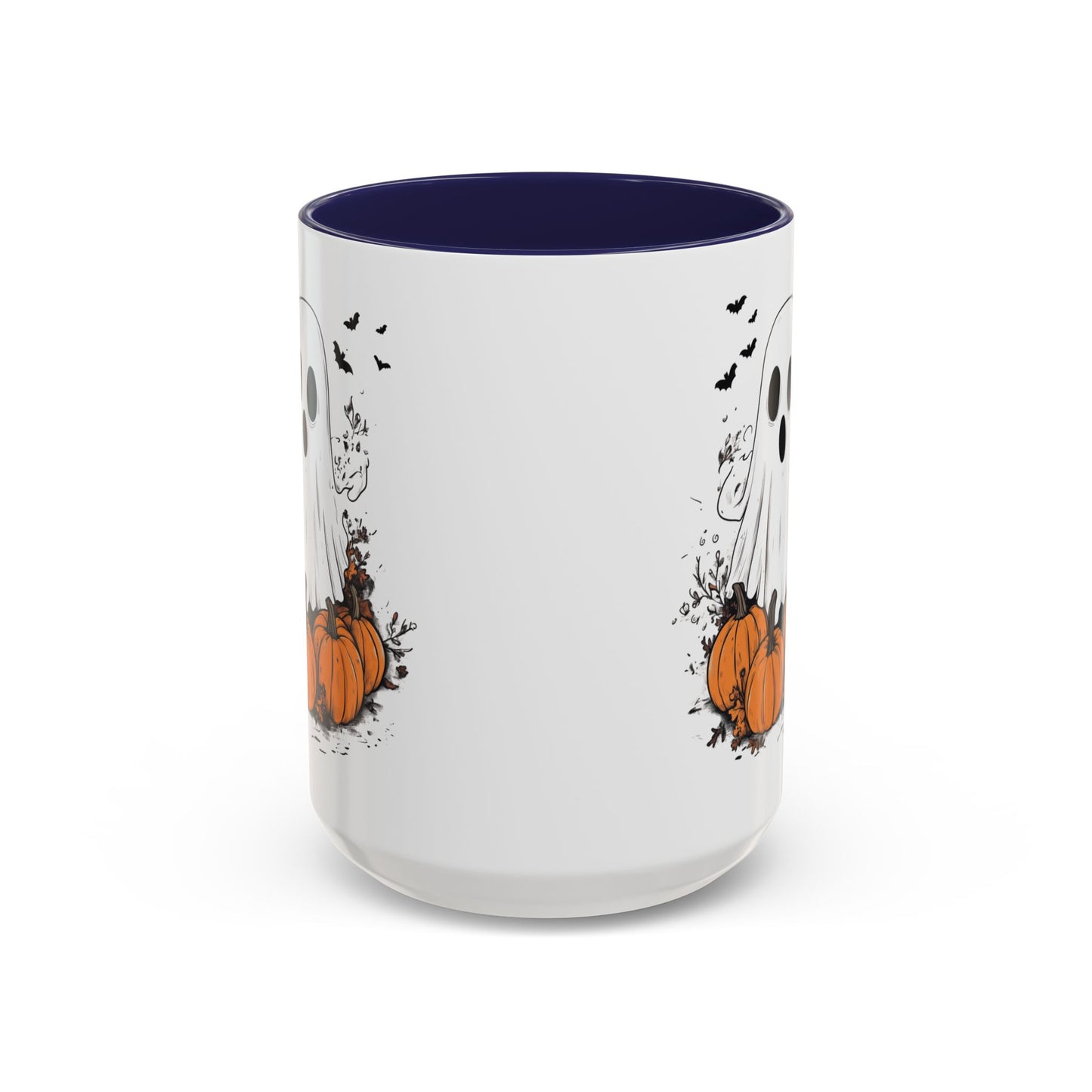 Halloween Ghost Mug - Cute Pumpkin Coffee Cup - White Ceramic Mug with Red Accent - Spooky Fall Gift - 11oz & 15oz - BPA Free