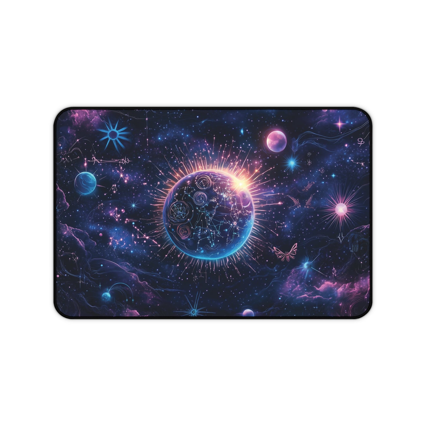 Cosmic Earth Desk Mat | Neoprene | Anti-Slip | Vibrant Galaxy & Constellation Design | Office Gaming Decor | 3 Sizes