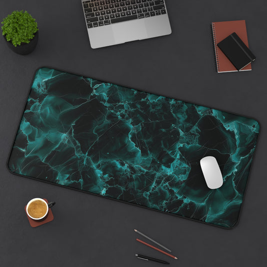 Emerald Marble Desk Mat | Dark Green Swirl Design | Neoprene | Anti-Slip | 3 Sizes | Office Decor