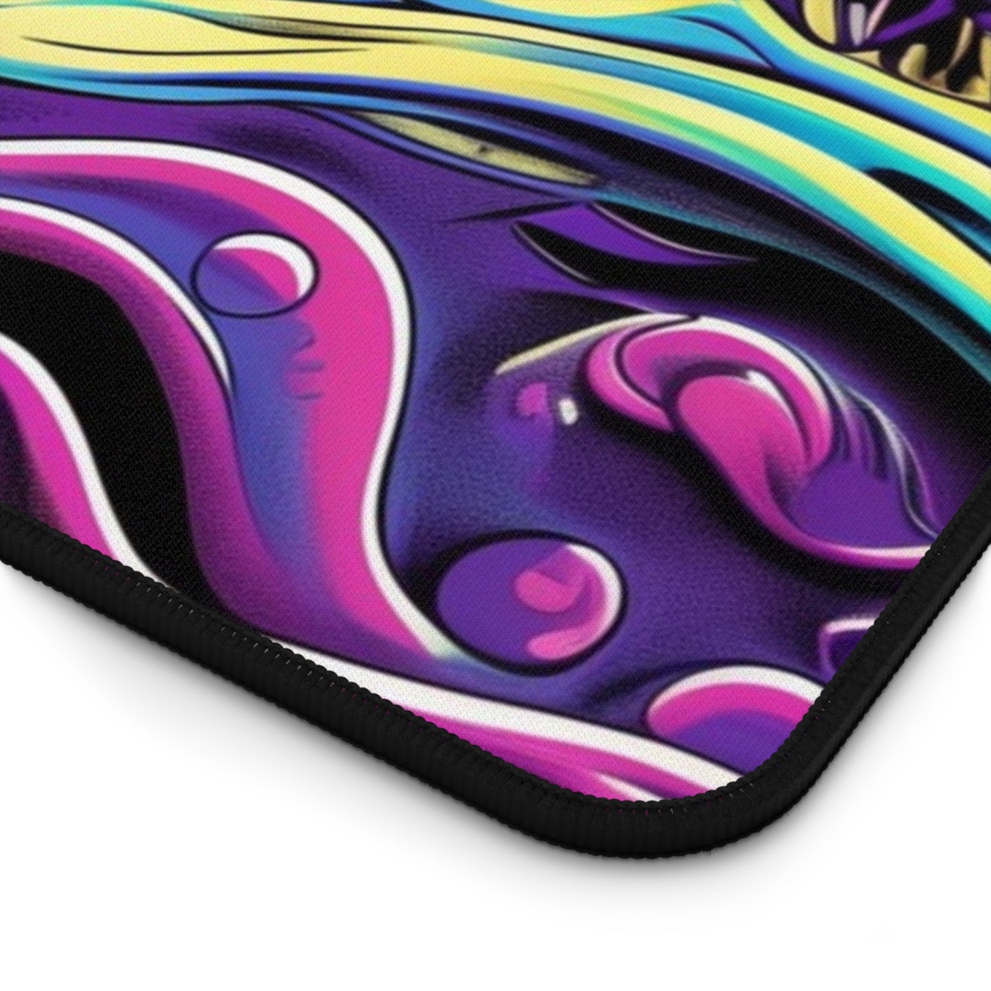 Psychedelic Skull Art Desk Mat - Customizable Neoprene Anti-Slip Mouse Pad - Vibrant Office Decor - Available in 3 Sizes