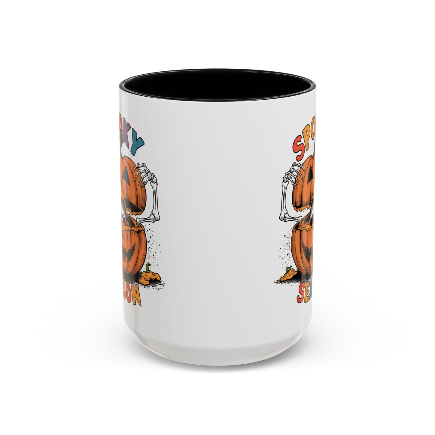 Spooky Season Halloween Mug | 11oz and 15oz Ceramic Coffee Cup | Skeleton in Pumpkin Design