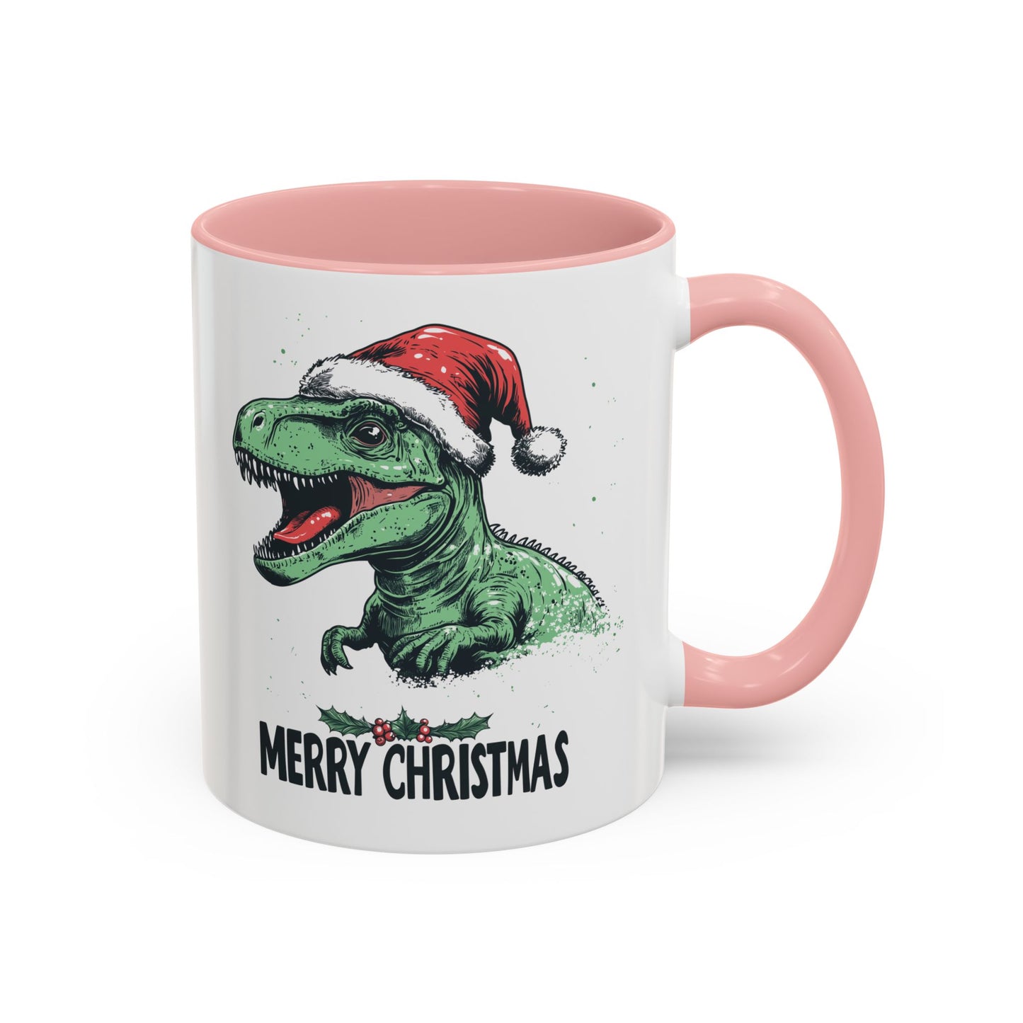 Merry Christmas Dinosaur Ceramic Mug - Festive T-Rex in Santa Hat Design - Perfect for Dinosaur and Christmas Lovers