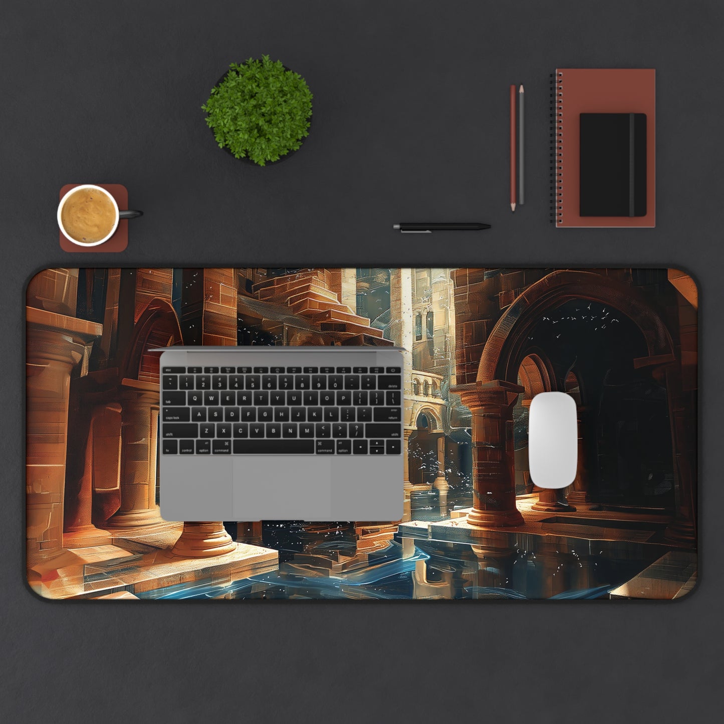 Mystical Ruins Desk Mat | Ancient Temple Design | Gaming & Office Decor | Neoprene | Anti-Slip | 3 Sizes