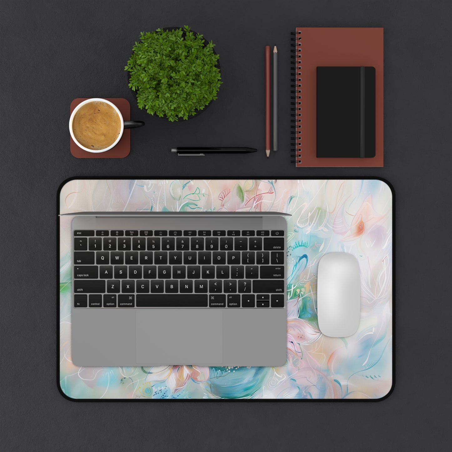 Ethereal Bloom Computer Desk Mat | Pastel Floral Mouse Pad | Anti-Slip Neoprene Desk Mat for Home Office | 3 Sizes Available