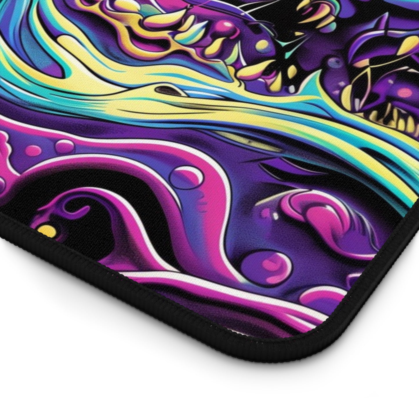 Psychedelic Skull Art Desk Mat - Customizable Neoprene Anti-Slip Mouse Pad - Vibrant Office Decor - Available in 3 Sizes