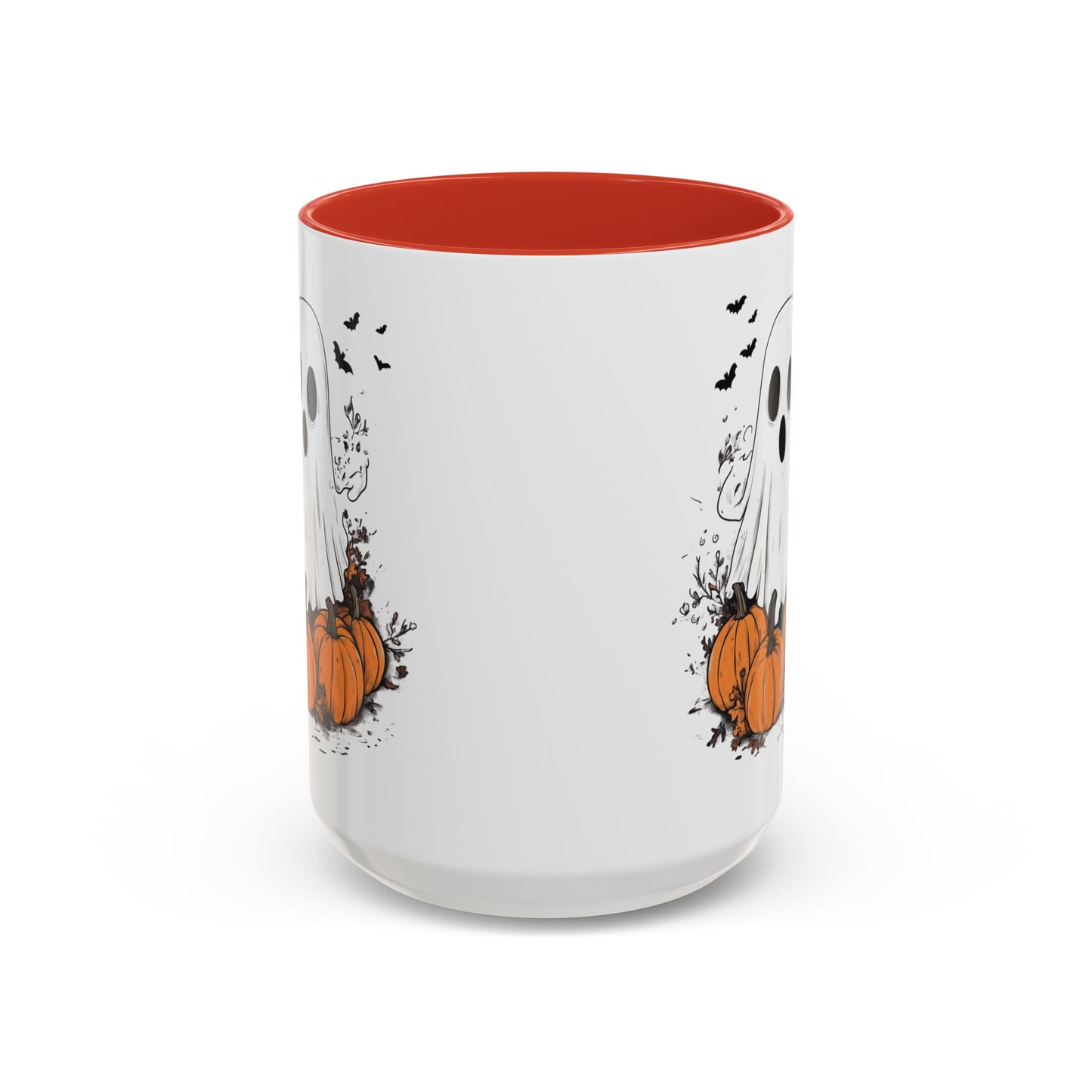 Halloween Ghost Mug - Cute Pumpkin Coffee Cup - White Ceramic Mug with Red Accent - Spooky Fall Gift - 11oz & 15oz - BPA Free