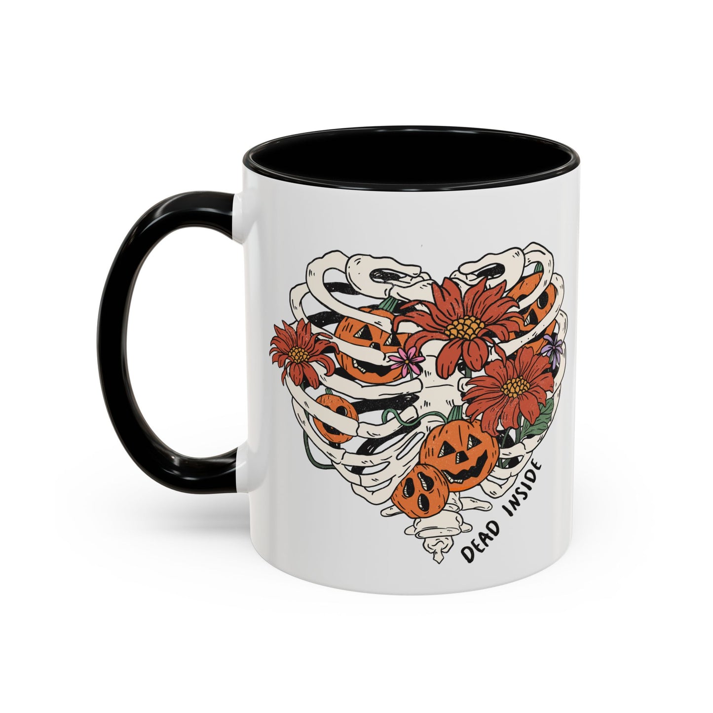 Dead Inside Skeleton Mug | Funny Halloween Coffee Mug | Floral Rib Cage Design | Spooky Season Gift | Fall Drinkware