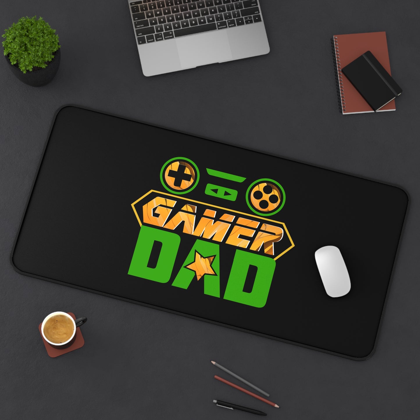 Gamer Dad Desk Mat - Customizable Neoprene Anti-Slip Mouse Pad - Fun Office Decor for Dads - Available in 3 Sizes Daddy Gifts Fathers Day