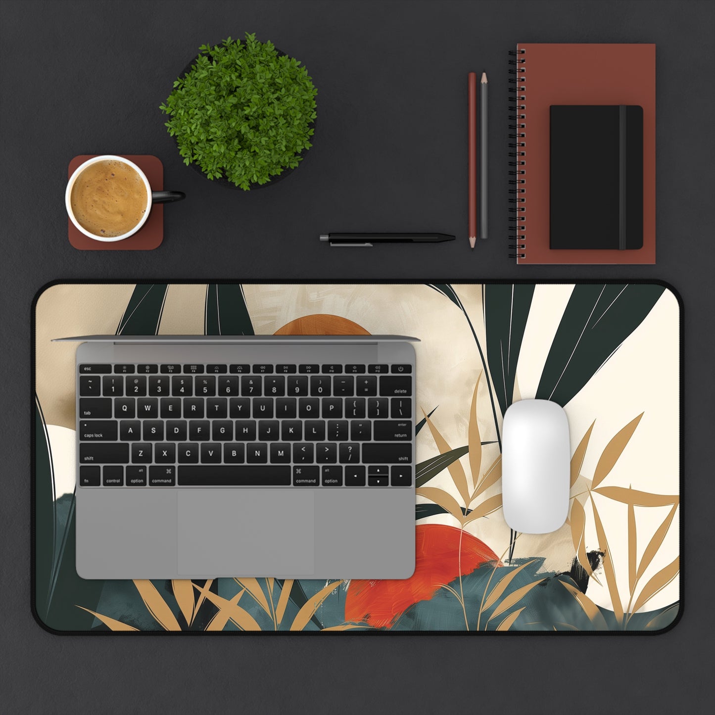 Abstract Tropical Desk Mat | Modern Neoprene | Anti-Slip | 3 Sizes | Stylish Office Decor