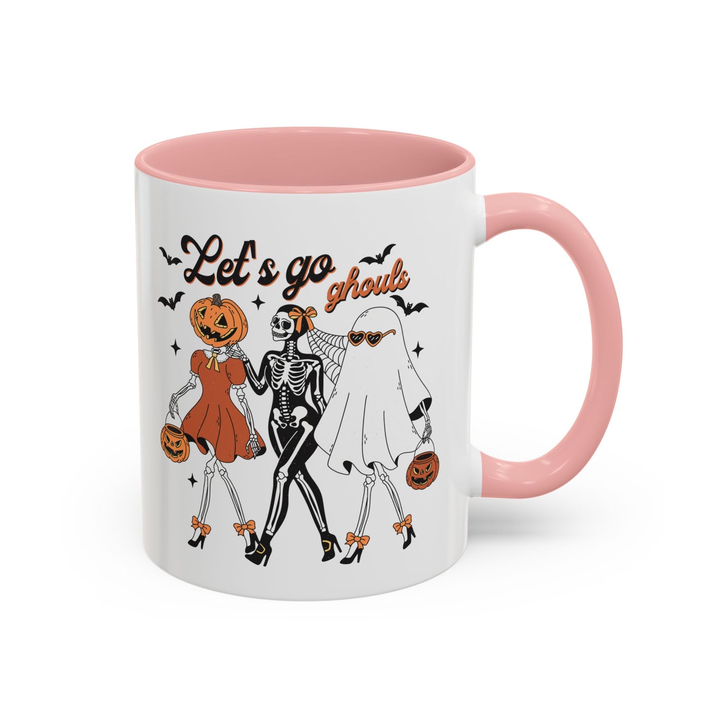 Lets Go Ghouls Halloween Mug | Skeleton, Ghost, and Pumpkin Friends Design | Spooky Coffee Mug | Fall Drinkware