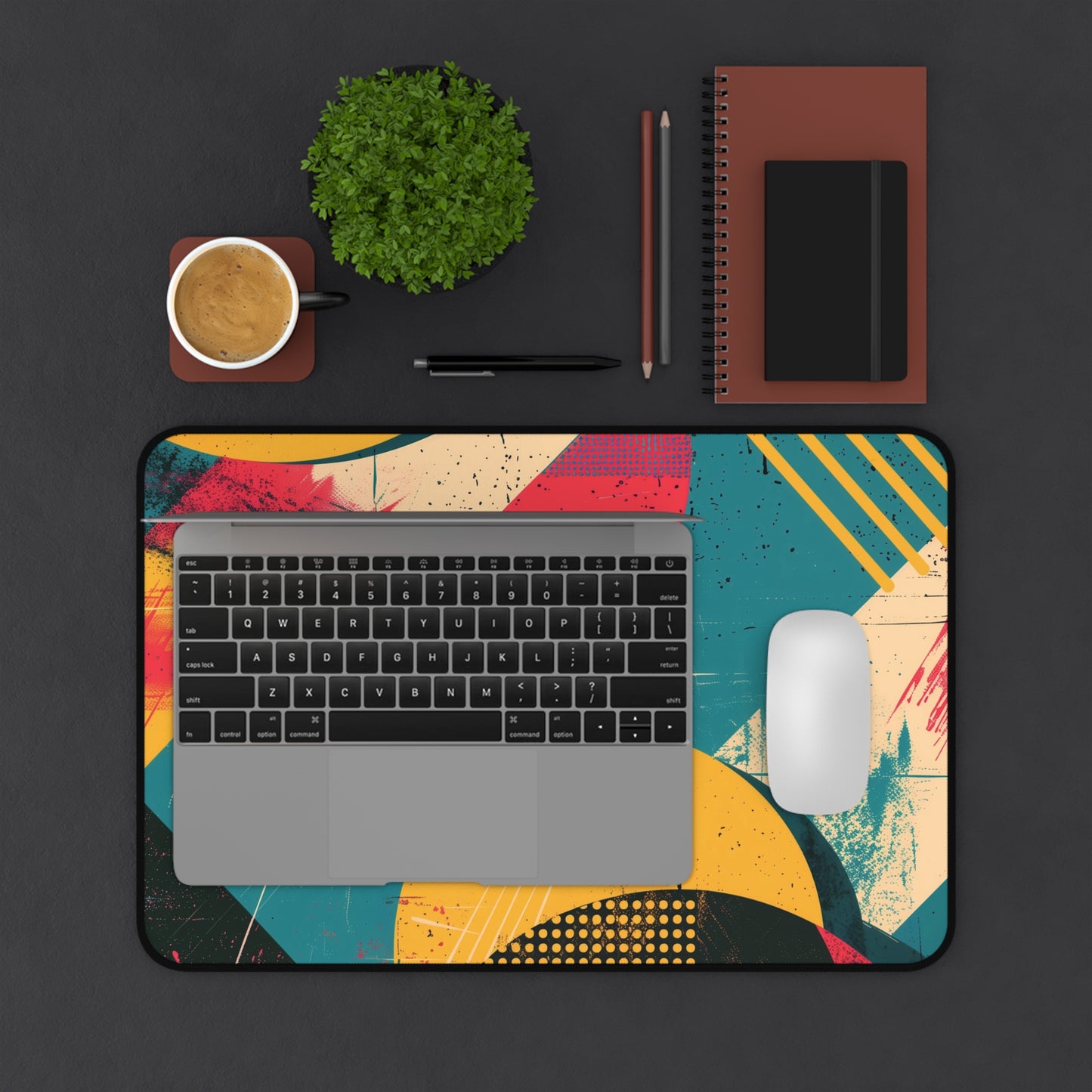 Retro Abstract Art Computer Desk Mat | Colorful Geometric Mouse Pad | Anti-Slip Neoprene Desk Mat for Home Office | 3 Sizes Available