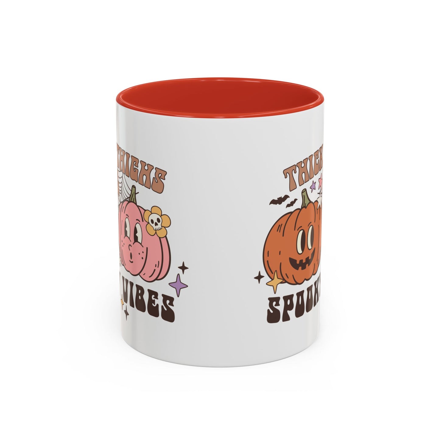 Thick Thighs and Spooky Vibes Halloween Mug | 11oz and 15oz Ceramic Coffee Cup | Cute Pumpkin Design