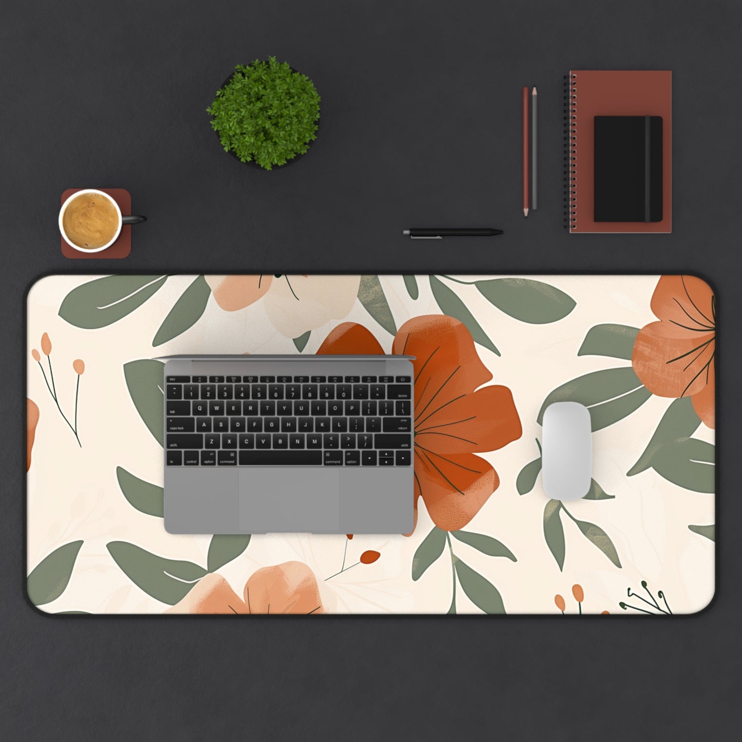 Rustic Floral Computer Desk Mat | Autumn Flowers Mouse Pad | Anti-Slip Neoprene Desk Mat for Home Office | 3 Sizes Available