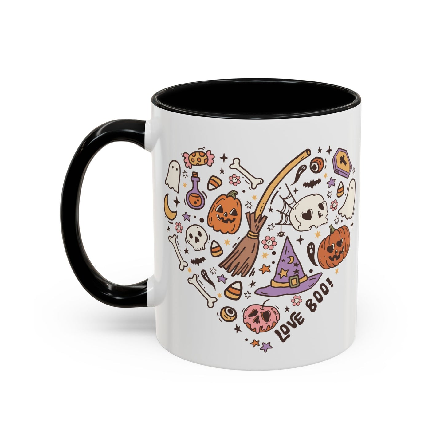 Love Boo! Halloween Mug | 11oz and 15oz Ceramic Coffee Cup | Spooky Heart Design