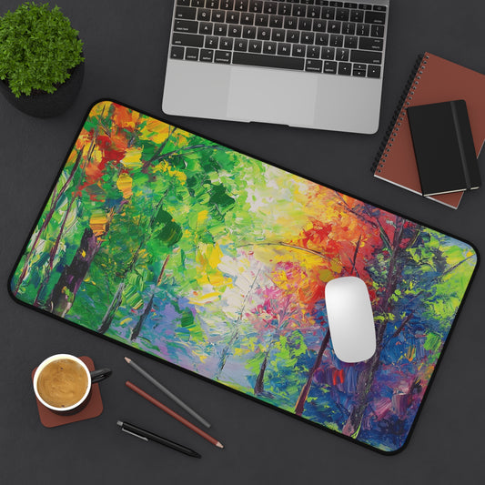 Vivid Forest Path Computer Desk Mat | Colorful Nature Mouse Pad | Anti-Slip Neoprene Desk Mat for Home Office | 3 Sizes Available