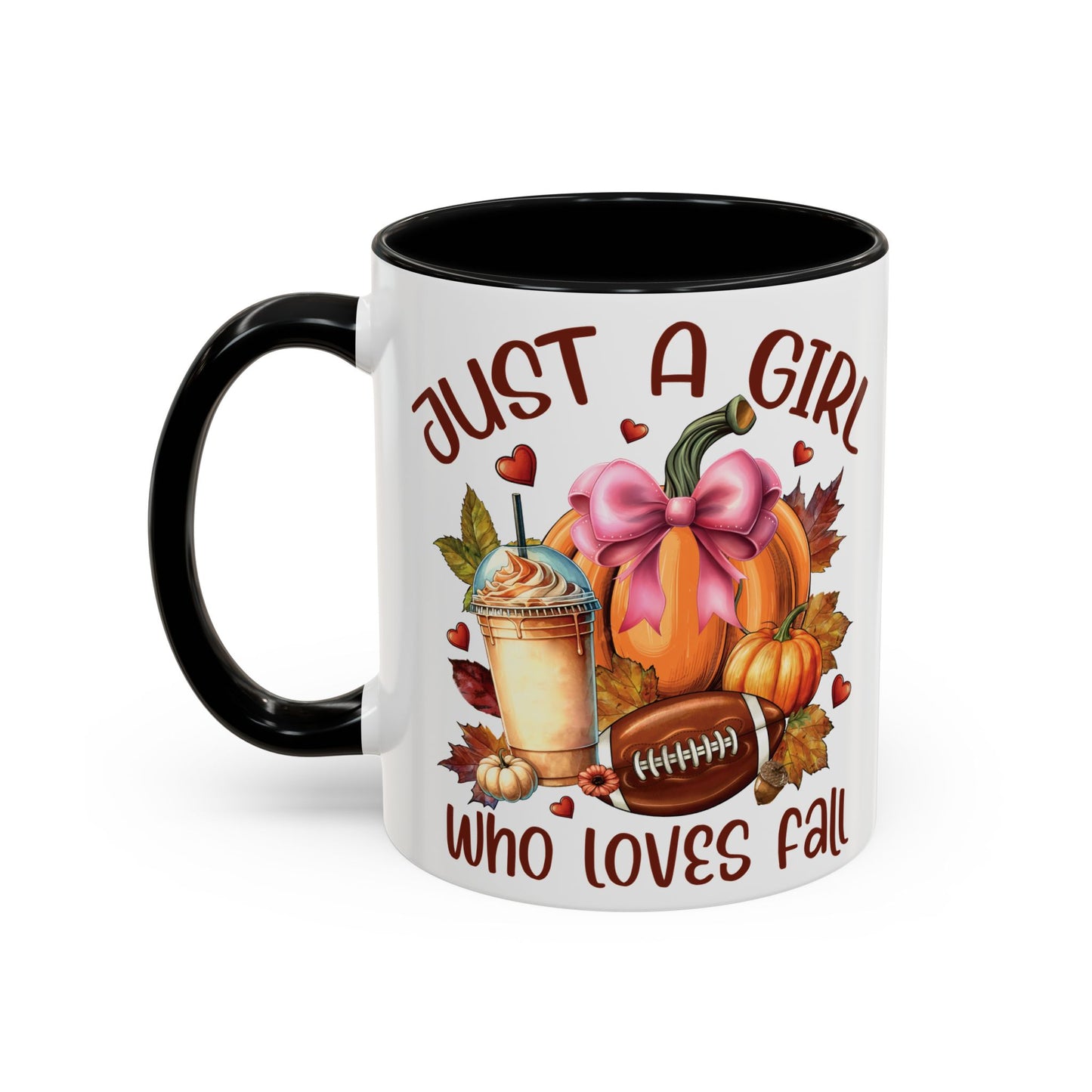 Just a Girl Who Loves Fall Mug | 11oz and 15oz Ceramic Coffee Cup | Autumn, Pumpkin, and Football Design