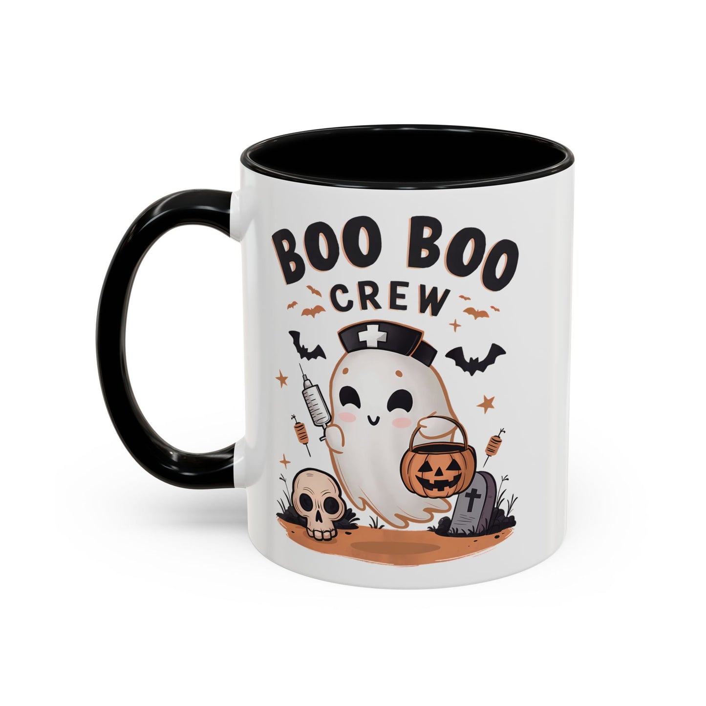 Boo Boo Crew Halloween Mug | Cute Ghost Nurse Design | 11oz and 15oz Ceramic Coffee Cup