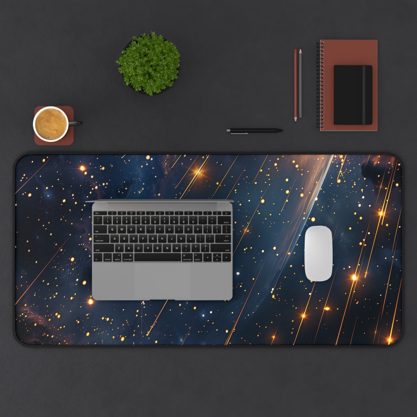 Starry Sky Computer Desk Mat | Shooting Stars Mouse Pad | Anti-Slip Neoprene Desk Mat for Home Office | 3 Sizes Available