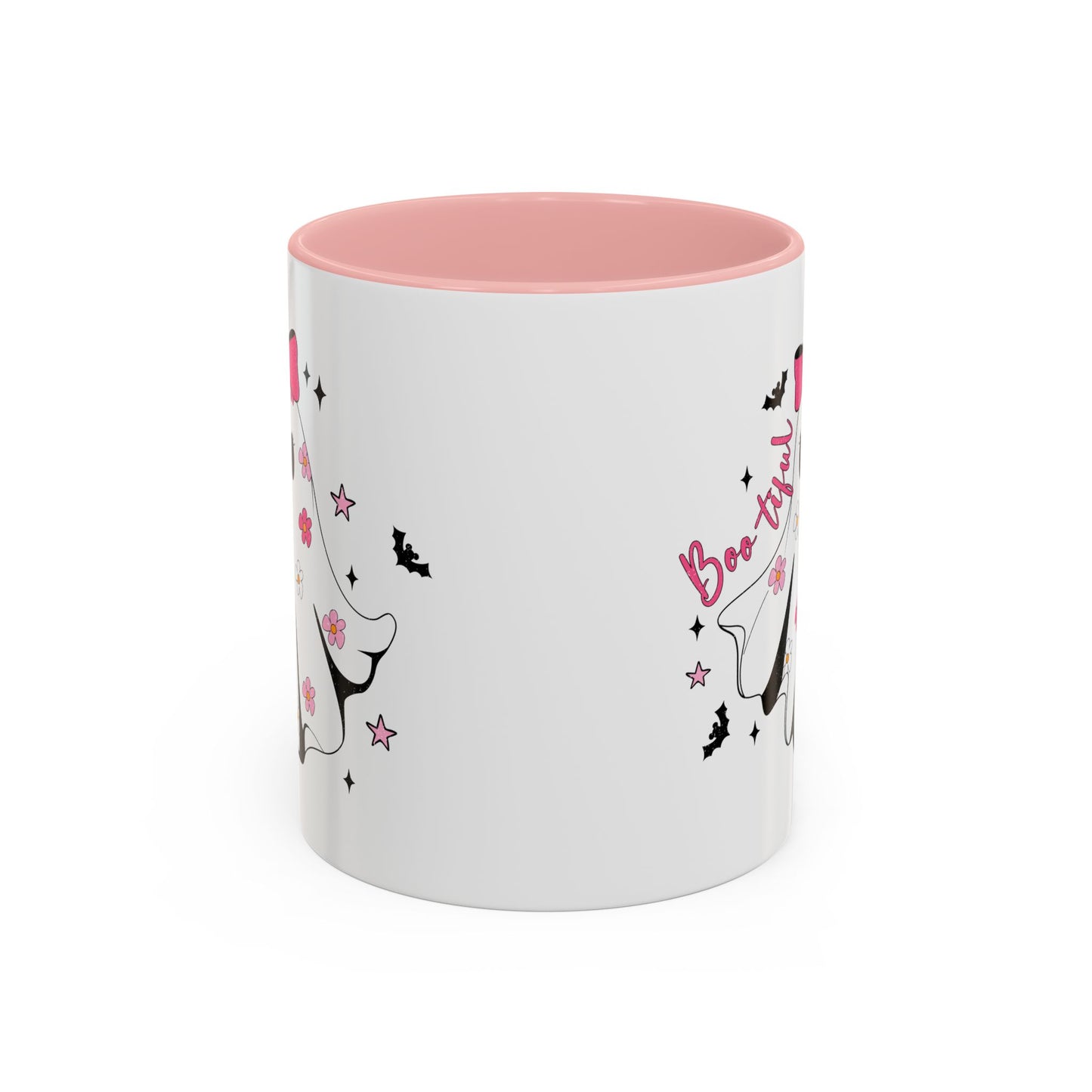 Boo-tiful Halloween Ghost Mug | 11oz and 15oz Coffee Cup | Cute Floral Design | Pink, Red, Black, Light Blue, or Navy Handle and Interior