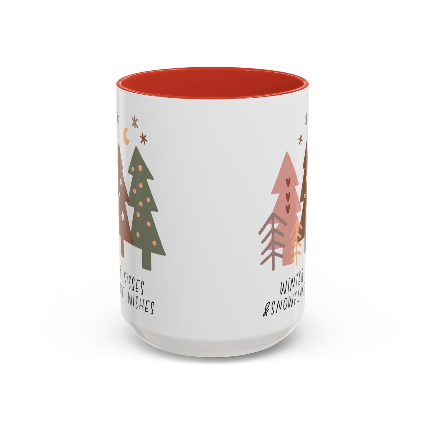 Winter Kisses and Snowflake Wishes Mug | Cozy Christmas Tree Design | Holiday Coffee Mug | Winter Drinkware