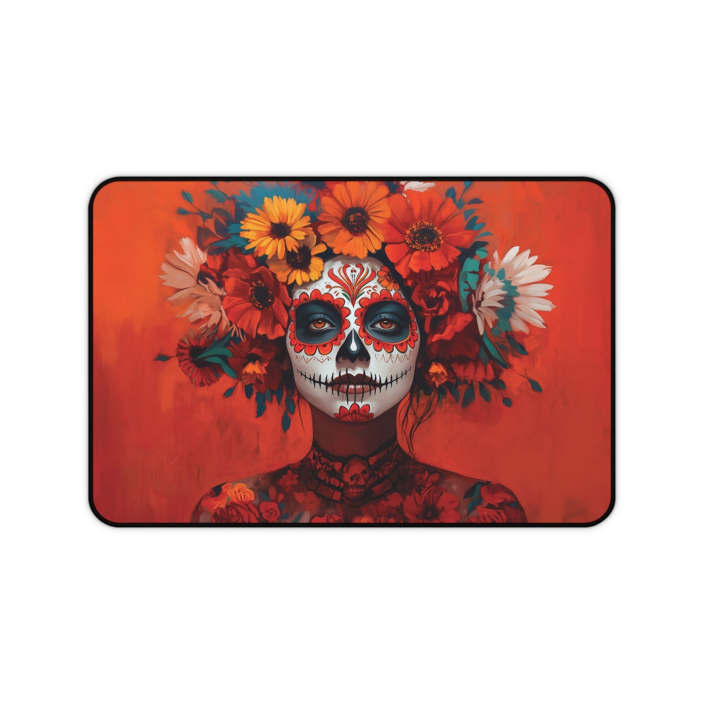 Day of the Dead Floral Skull Desk Mat | Vibrant Día de los Muertos Art | Neoprene Office Decor