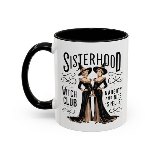 Sisterhood Witch Club Mug | Vintage Witch Design | Halloween Coffee Mug | Naughty & Nice Spells | Witchy Drinkware