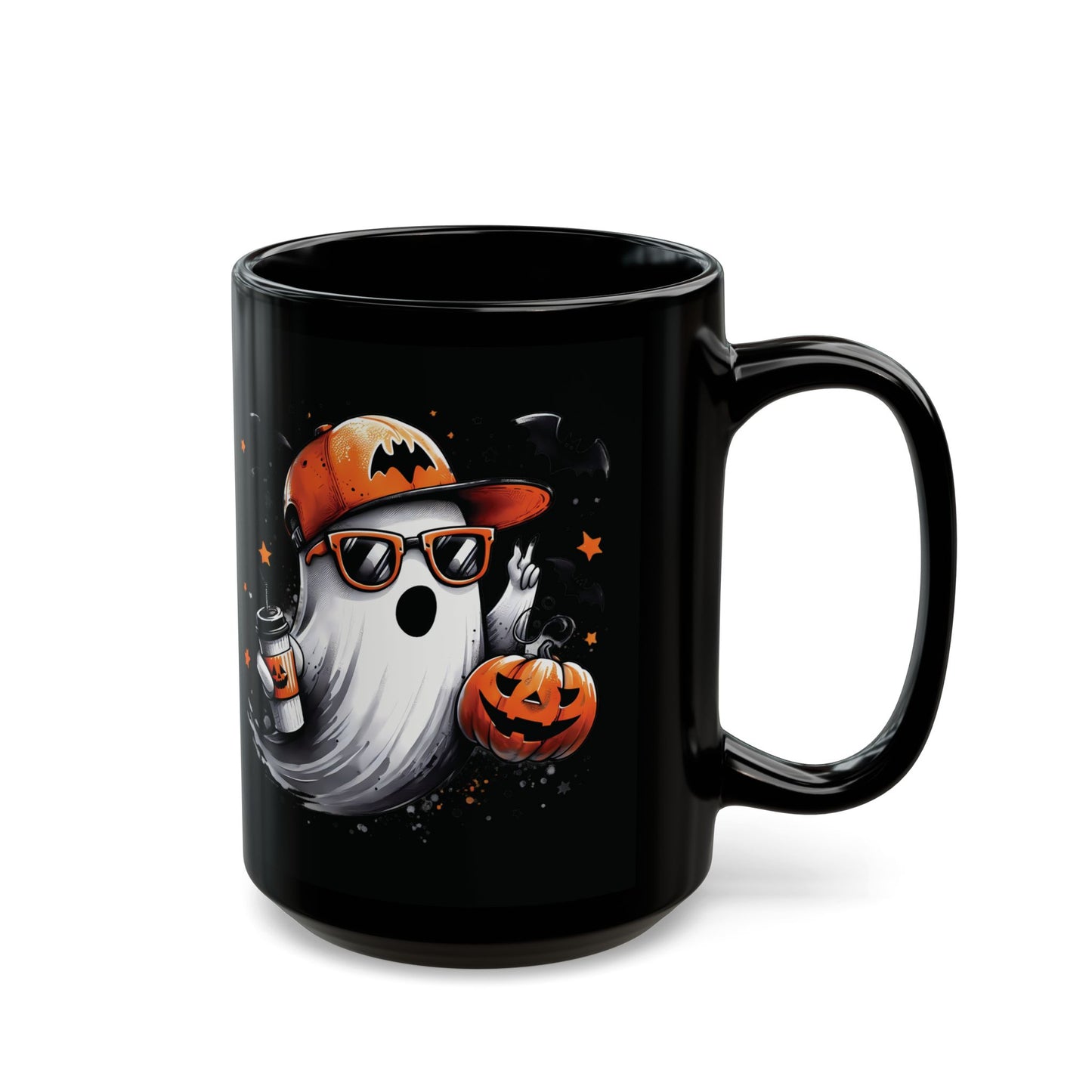 Halloween Ghost Mug - Cute Spooky Coffee Mug - Black Ceramic Cup with Ghost Design - Fun Halloween Gift