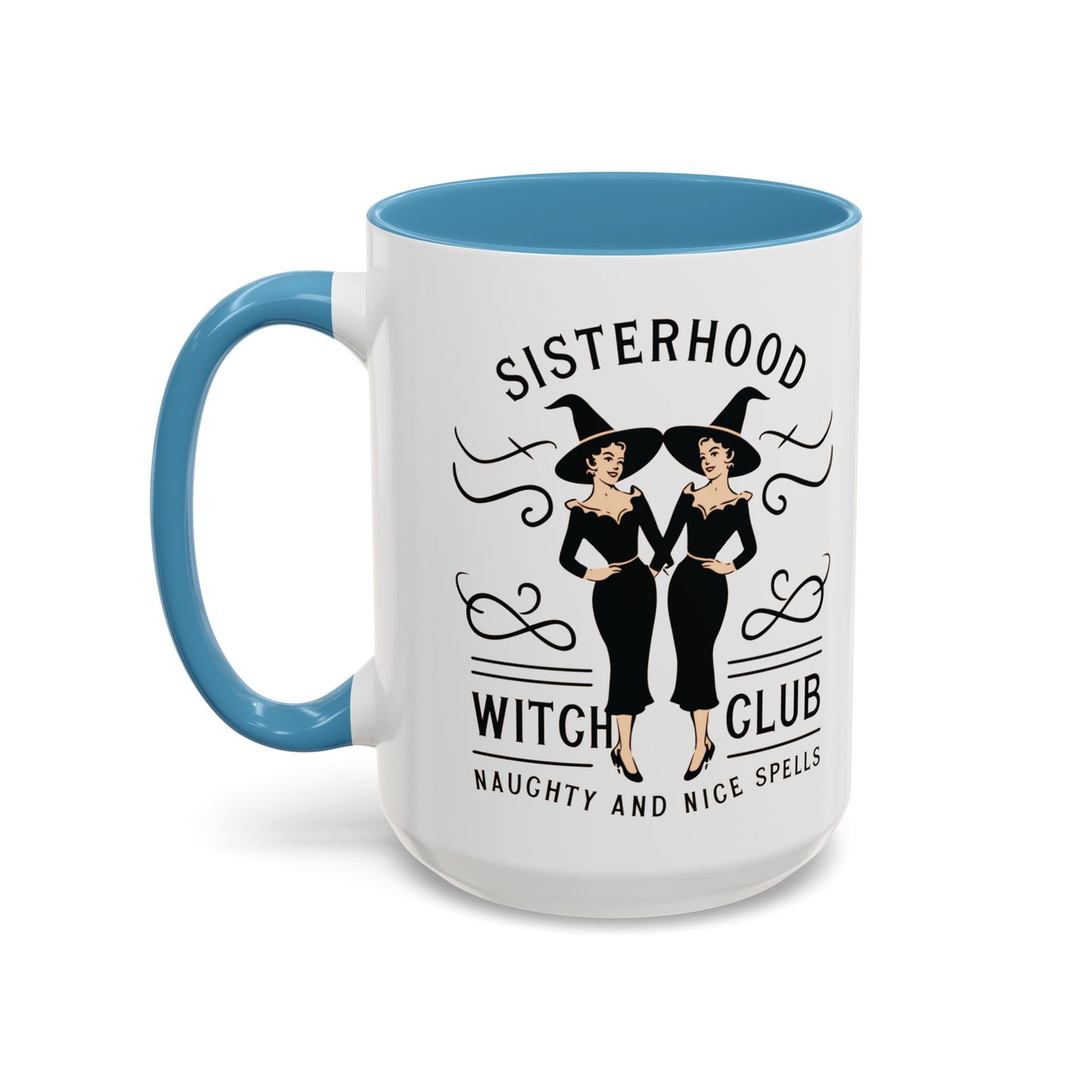 Sisterhood Witch Club Mug | Vintage Witch Design | Halloween Coffee Mug | Naughty and Nice Spells | Witchy Drinkware