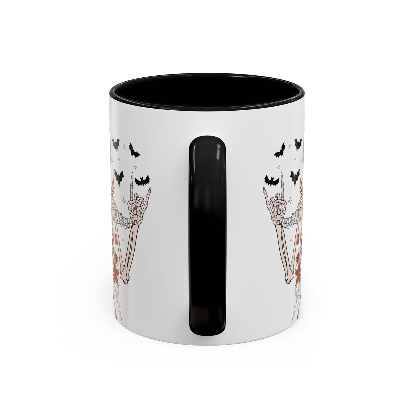 Spooky Skeleton Halloween Mug | 11oz and 15oz Ceramic Coffee Cup | Fall Leaves & Bats Design