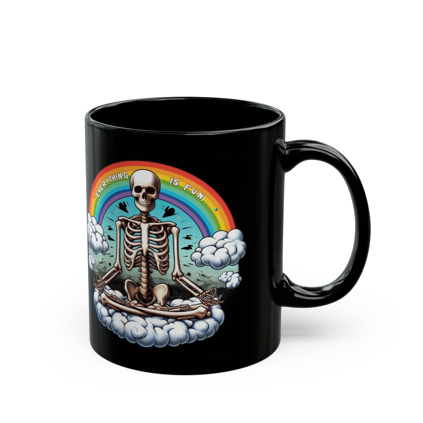 Everything is Fun Skeleton Mug | Meditation Rainbow Goth Mug | Dark Humor Coffee Cup