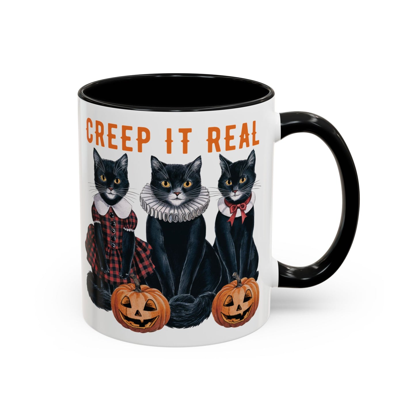 Creep It Real Halloween Mug | Black Cat and Pumpkin Design | Halloween Coffee Mug | Fall Drinkware