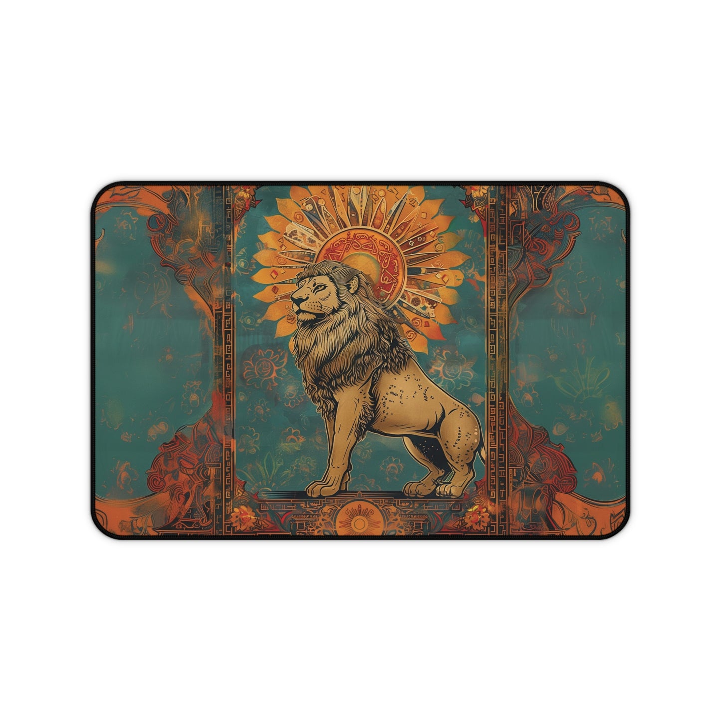 Regal Lion Desk Mat | Vintage Sunburst Design | Neoprene | Anti-Slip | 3 Sizes