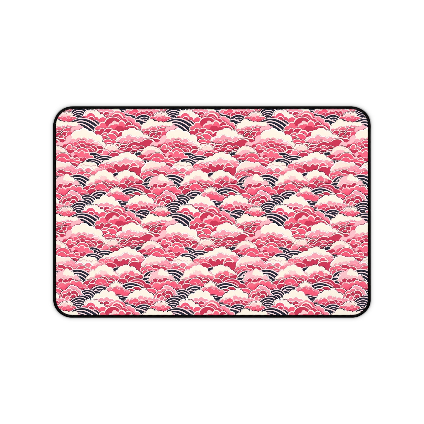 Japanese Pink Wave Pattern Desk Mat - Customizable Neoprene Anti-Slip Mouse Pad - Elegant Office Decor - Available in 3 Sizes