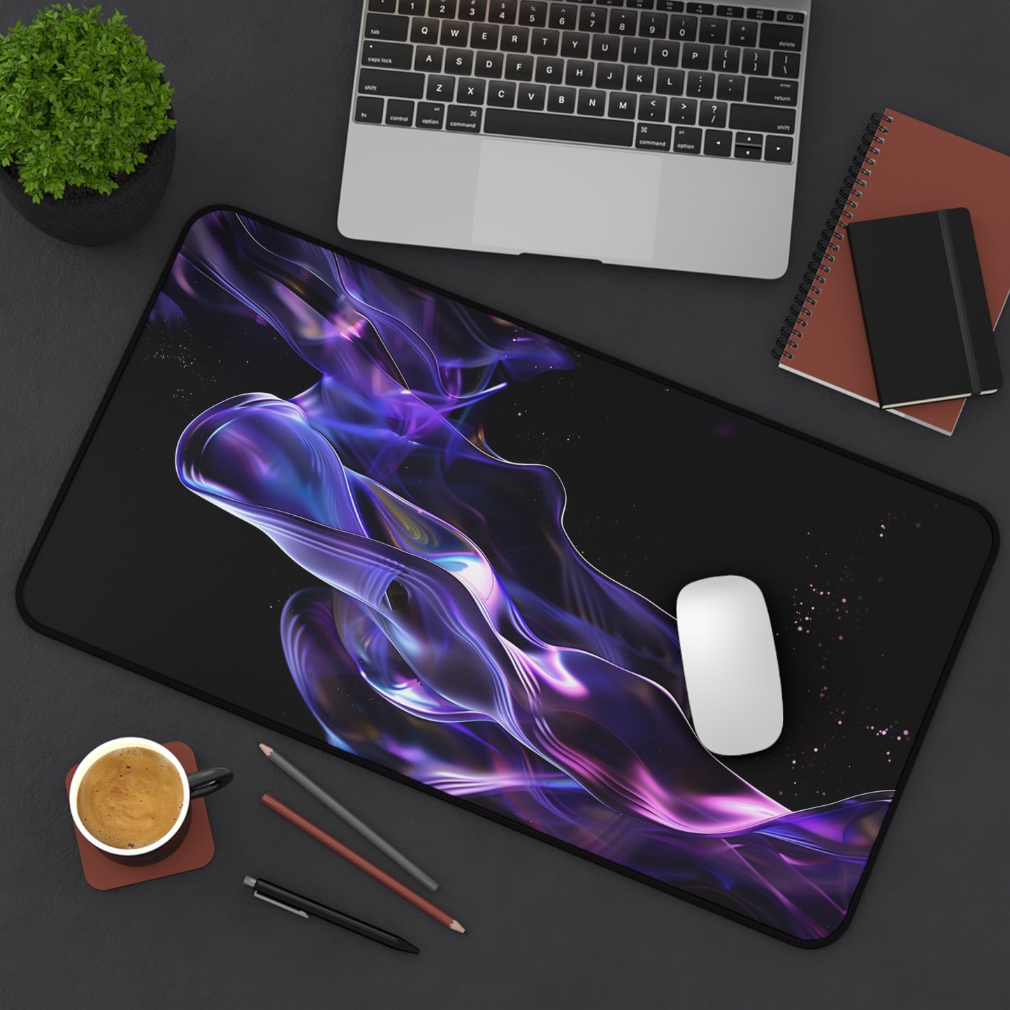 Cosmic Wave Computer Desk Mat | Abstract Neon Mouse Pad | Anti-Slip Neoprene Desk Mat for Home Office | 3 Sizes Available