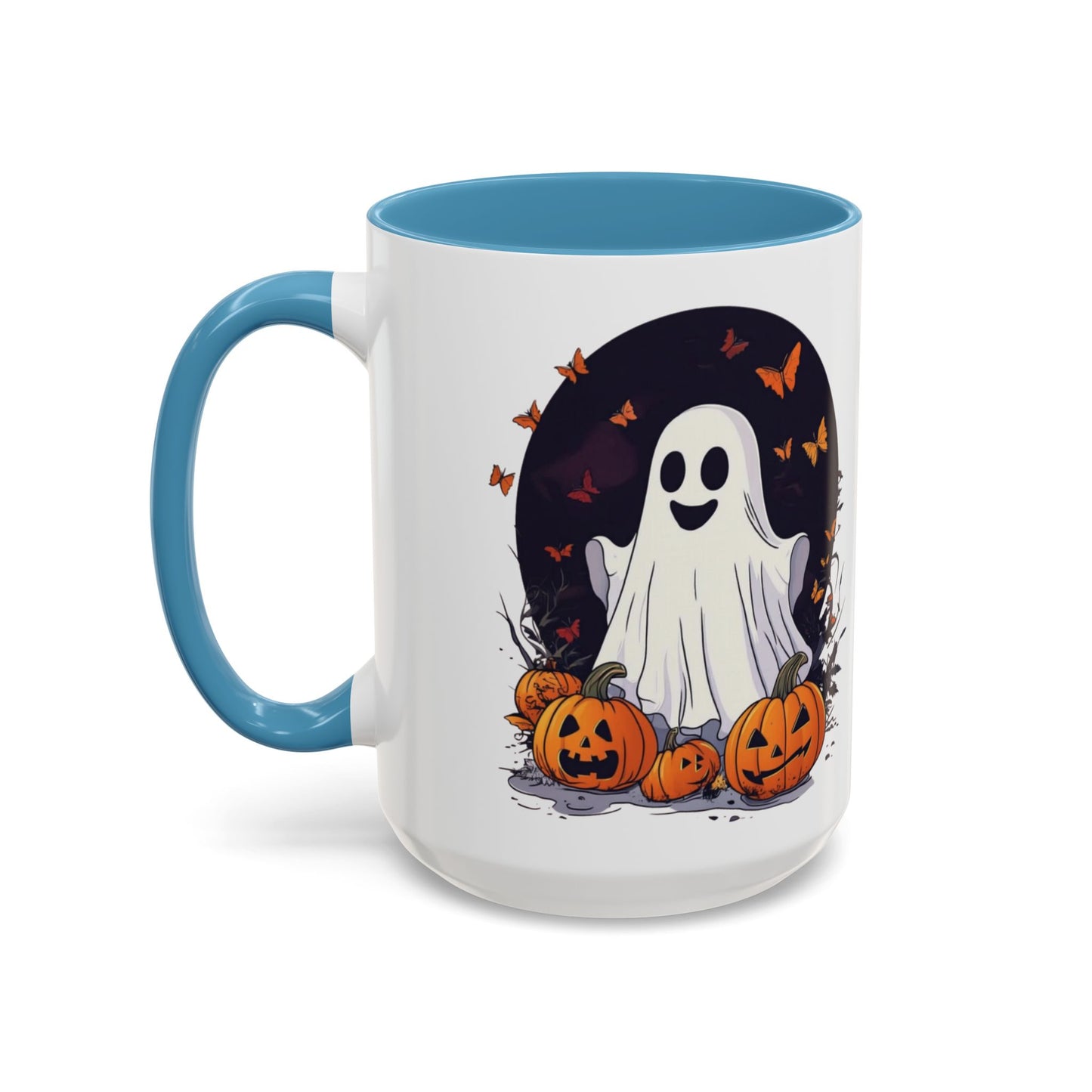 Halloween Ghost Mug - Cute Pumpkin Coffee Cup - White Ceramic Mug with Red Accent - Perfect Spooky Gift - 11oz & 15oz - BPA Free