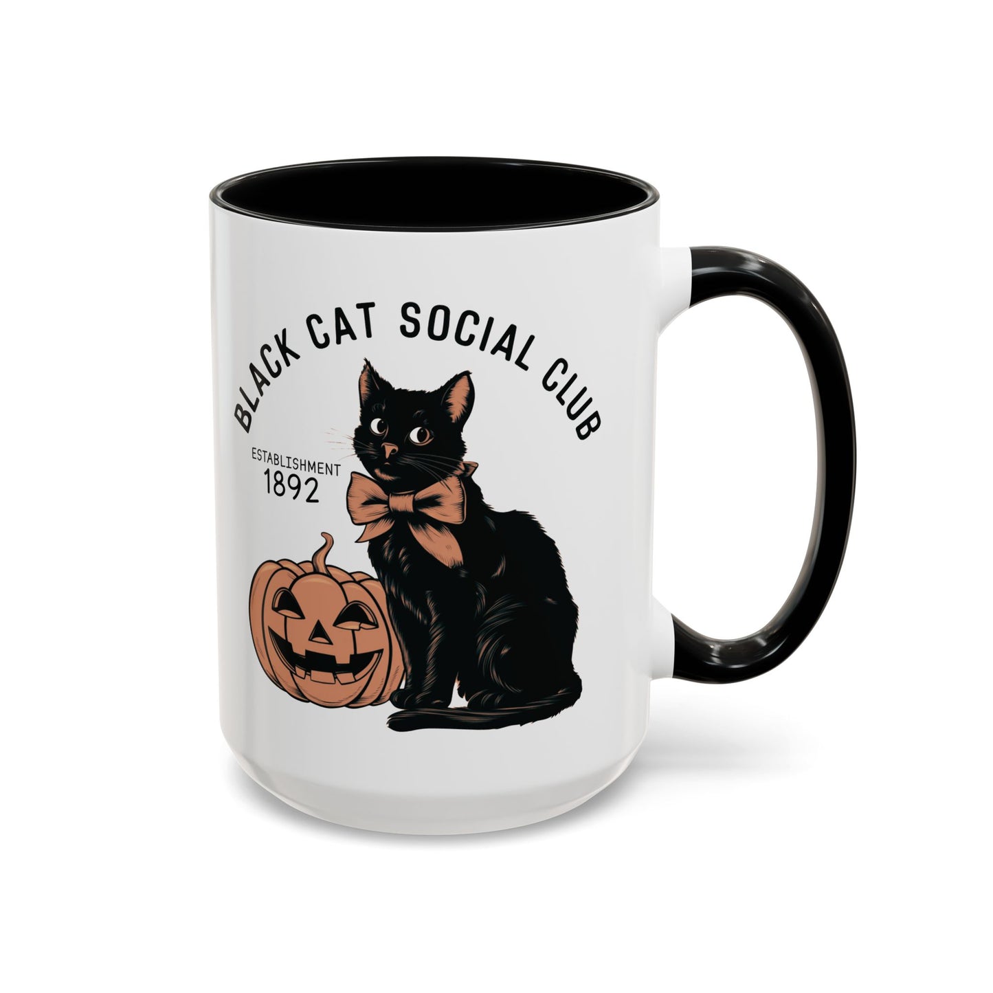 Black Cat Social Club Mug | Halloween Cat and Pumpkin Design | Spooky Coffee Mug | Fall Drinkware Gift