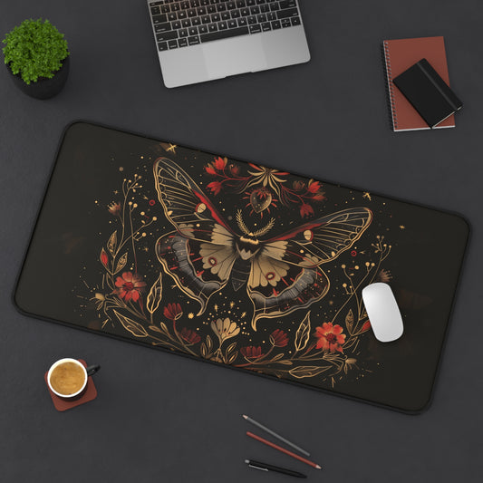 Mystical Moth Computer Desk Mat | Enchanted Floral Mouse Pad | Anti-Slip Neoprene Desk Mat for Home Office | 3 Sizes Available