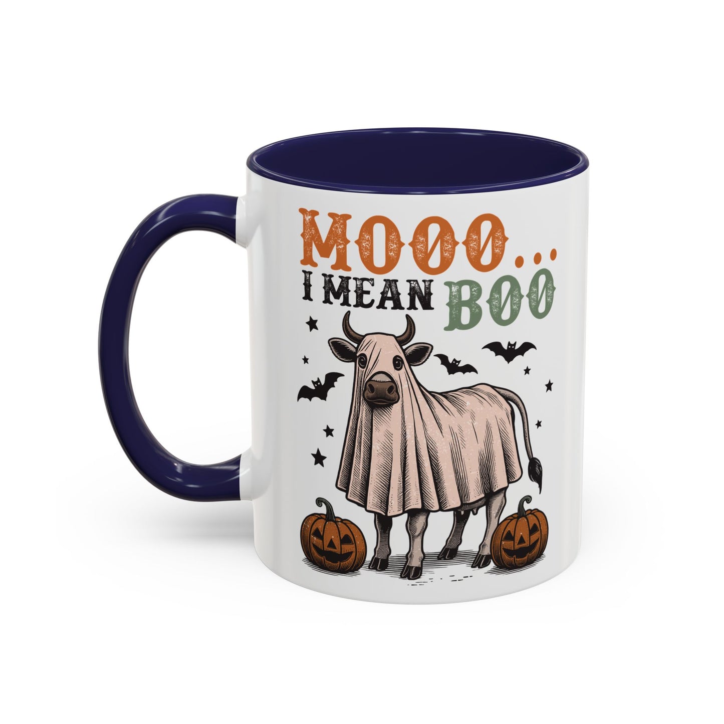 Mooo I Mean Boo Cow Mug | Funny Halloween Coffee Cup | Farmhouse Fall Mug | 11oz and 15oz Ceramic Mug